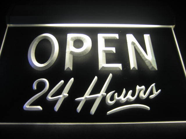 Open 24 Hours Logo Pub Light Sign Neon White